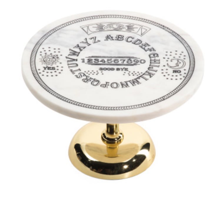 10” Ouija/Spirit Board Marble Cheesecake Stand W Gold Hardware. New