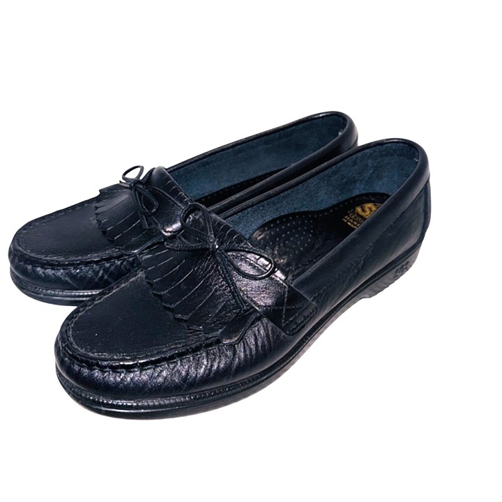 SAS Womens Black Tassled Leather Comfort Cushioned Loafers Size 7M Work Preppy