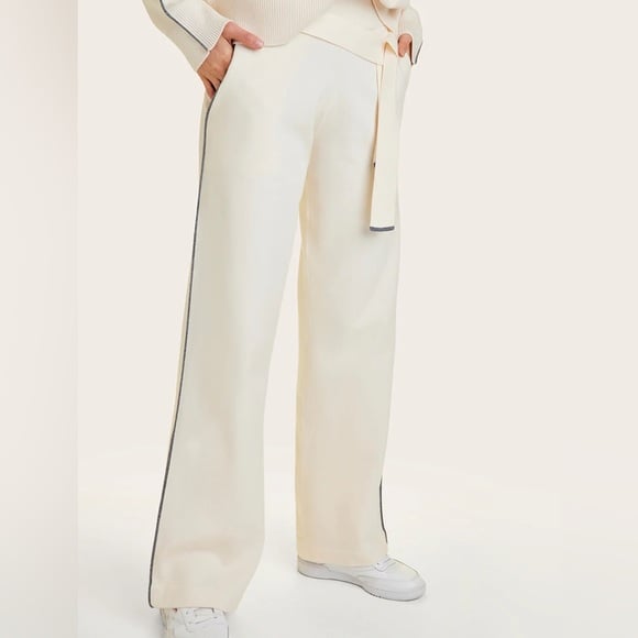 Alala Framed Knit Wide Leg Straight Pants Cream Size XS