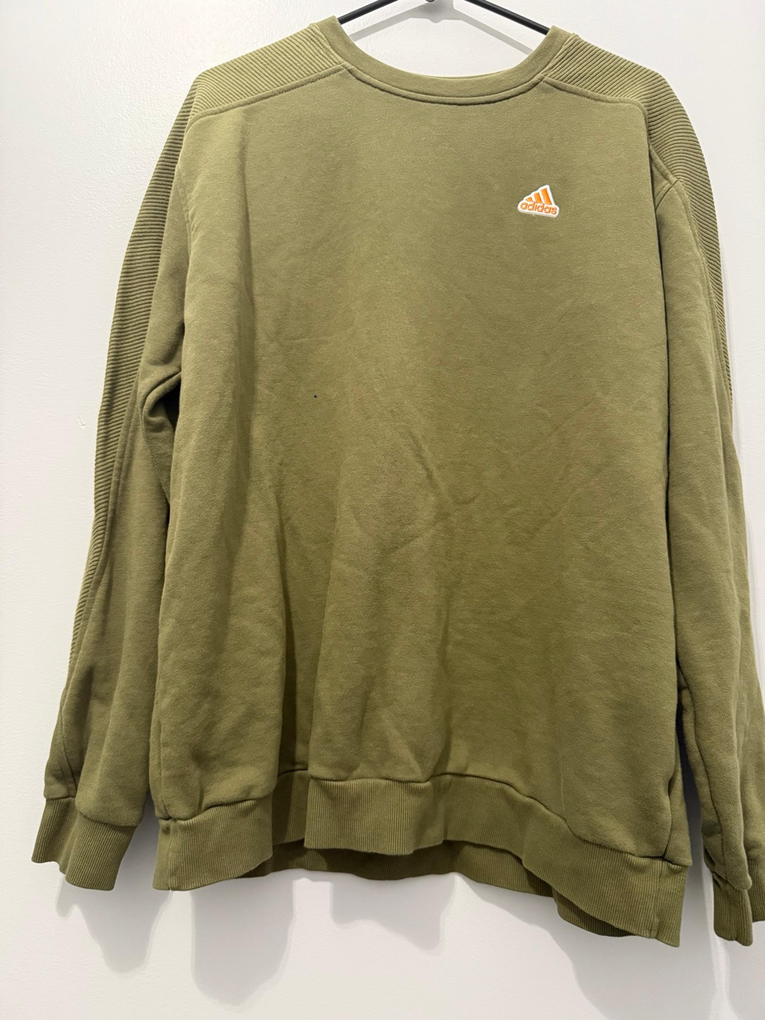 Adidas Mens Pullover Rib Crewneck Sweatshirt Medium Olive Green Embroidered Logo