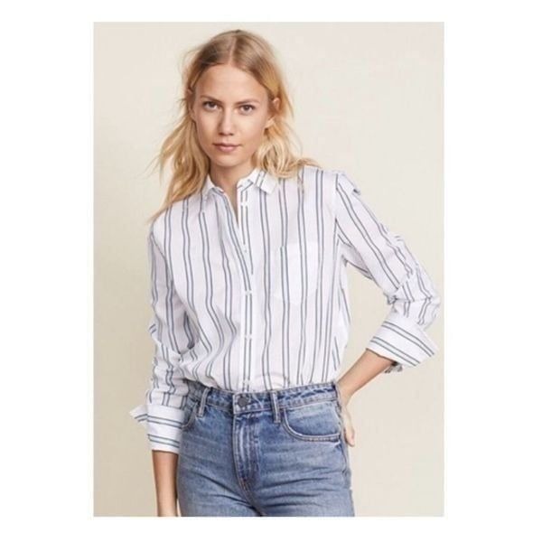 Equipment Femme Huntley White Blue Stripe Cotton Button Down Women’s Size S