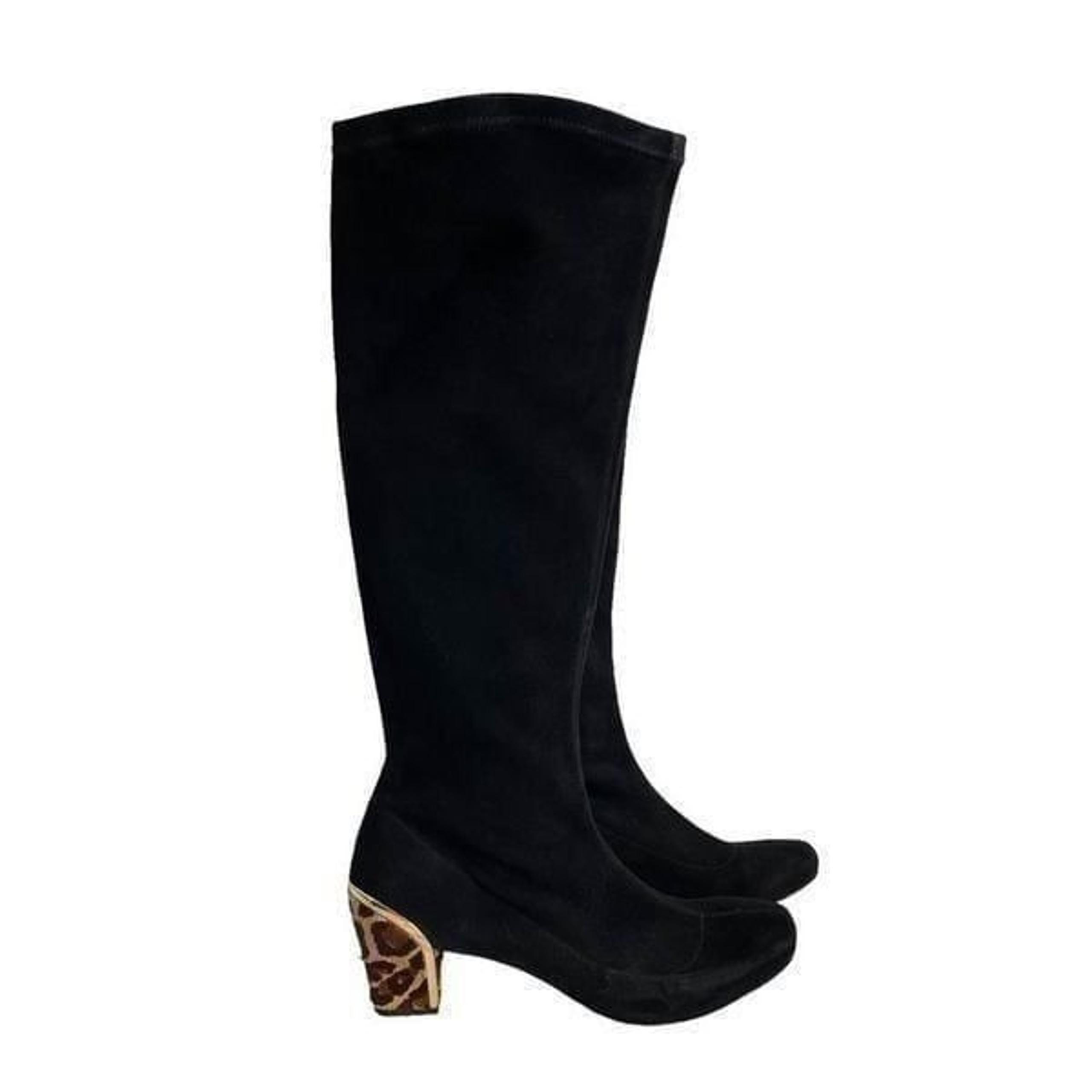Diane von Furstenberg Henrietta knee suede Boots Size 8.5 Black/Camel Leopard
