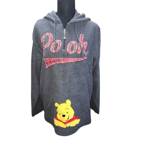 DISNEY Fleeced Hoodie Winnie The Pooh Zip Cute Vintage Grey Women’s XL