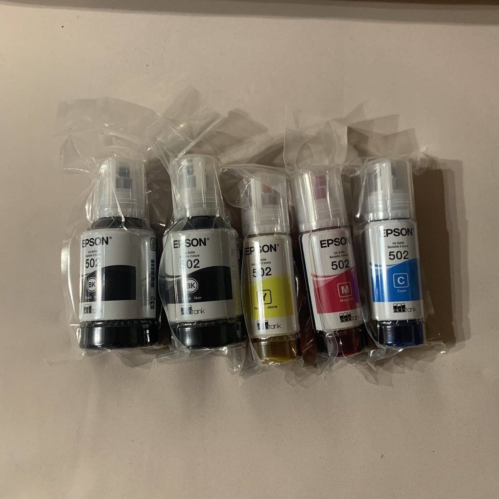 Genuine Epson 502 Ink Bottle Set (Factory Sealed) Yellow Cyan Magenta 2 Black