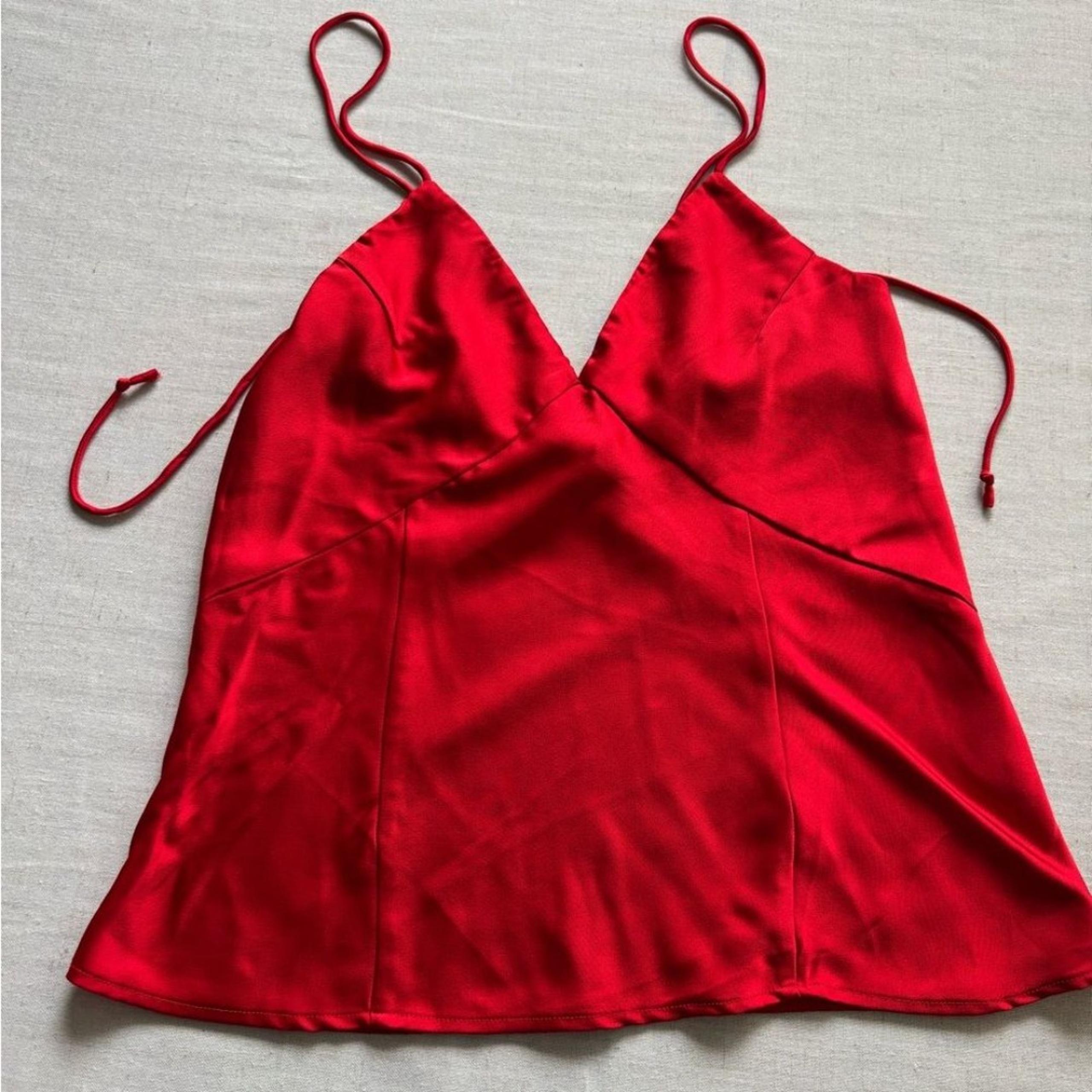 A New Day Red Satin Camisole Top Women’s XS Straps Tie Back