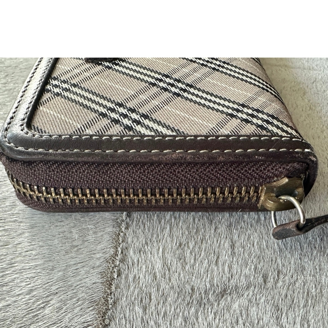 Burberry Blue Label Plaid Zip Around Long Wallet Wallets