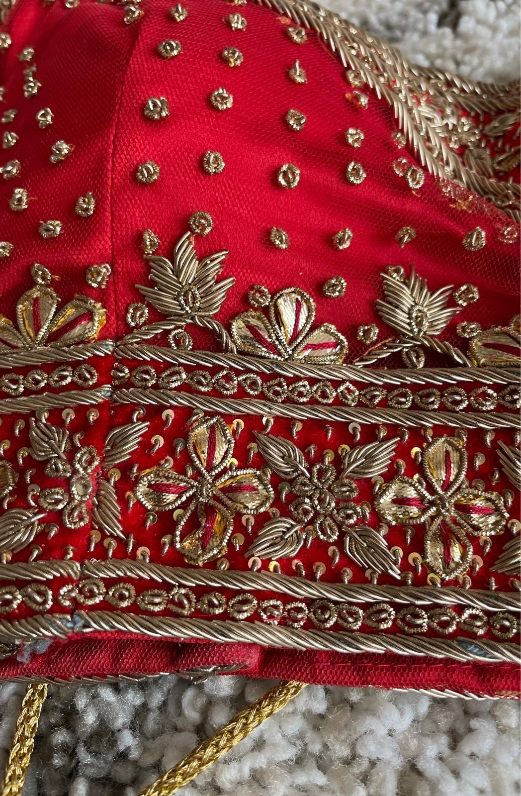 Indian bridal wedding lengha outfit red and gold net