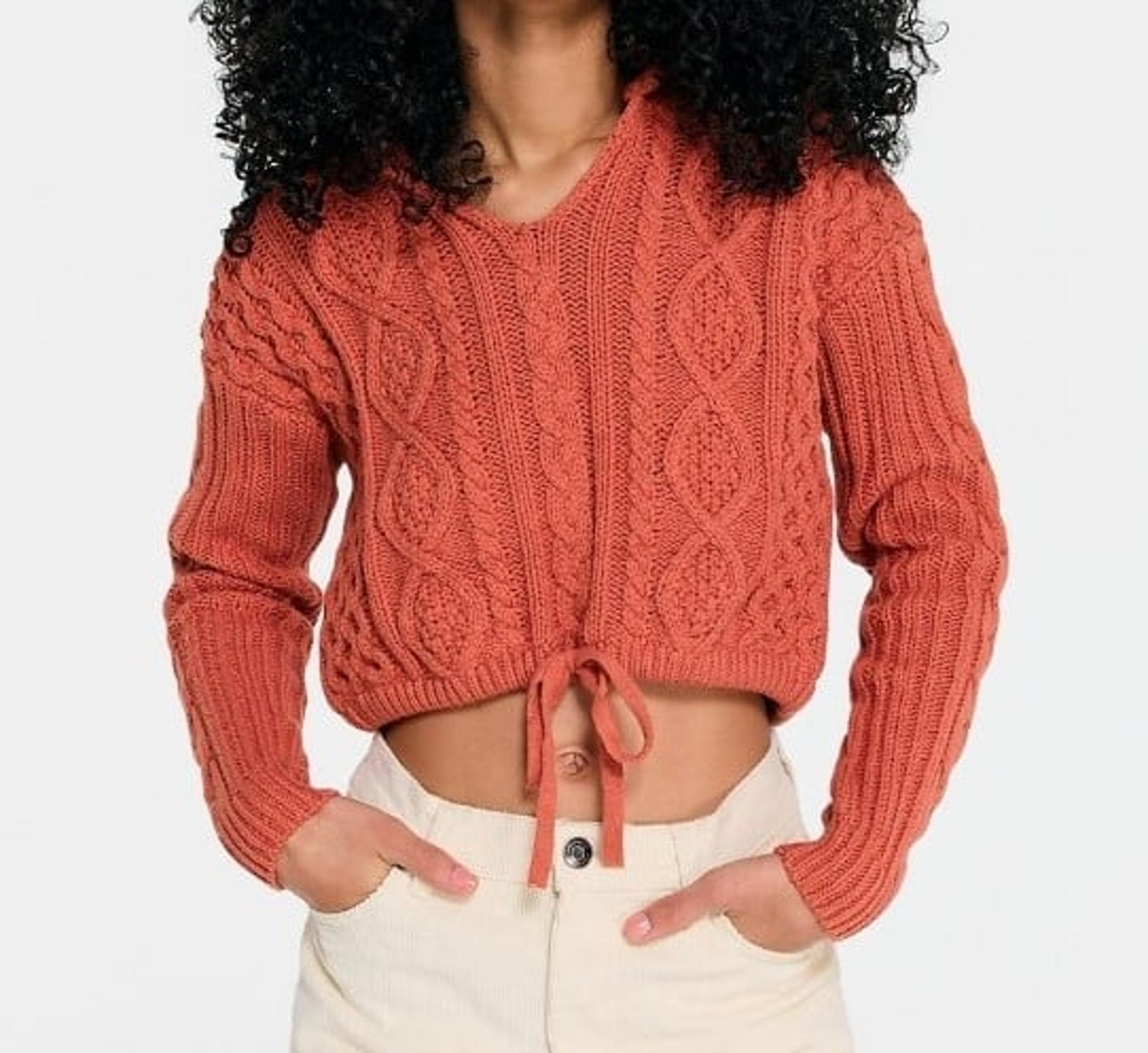 Aeropostale Cropped Cable Knit Hooded Sweater Small