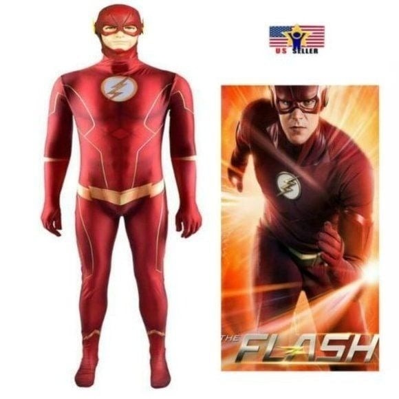 Flash Marble 6 Barry Allen Costume DC Comics S-Hero Halloween Outfit USA -Small