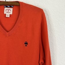 Brooks Brothers Red Fleece 1818 Embroidered Jacquard Pique Knit V Neck Sweater