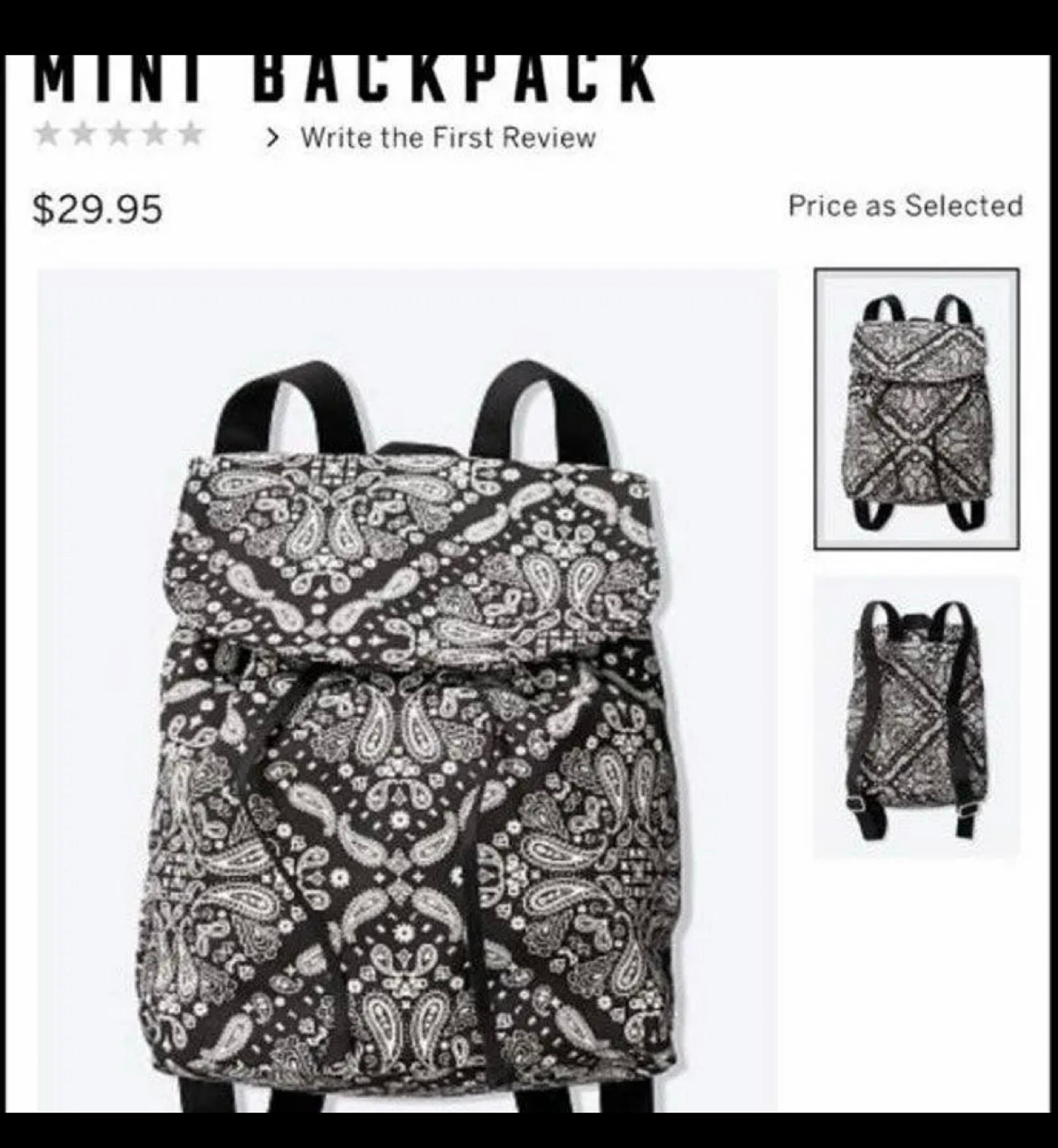 VS PINK black and white paisley print mini backpack