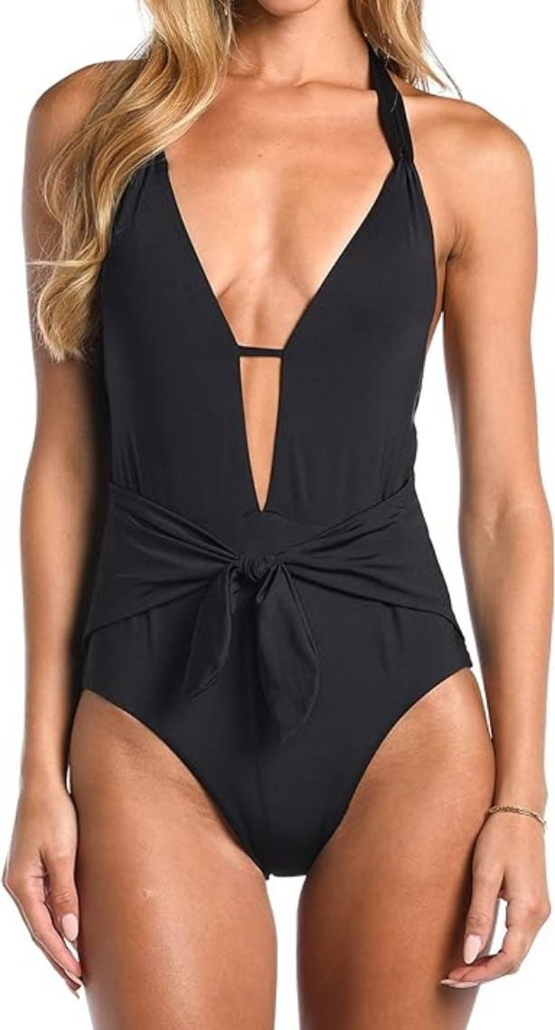 Sunshine 79 Women's Plunge Mio One Piece Swimsuit, Size 4 in Black