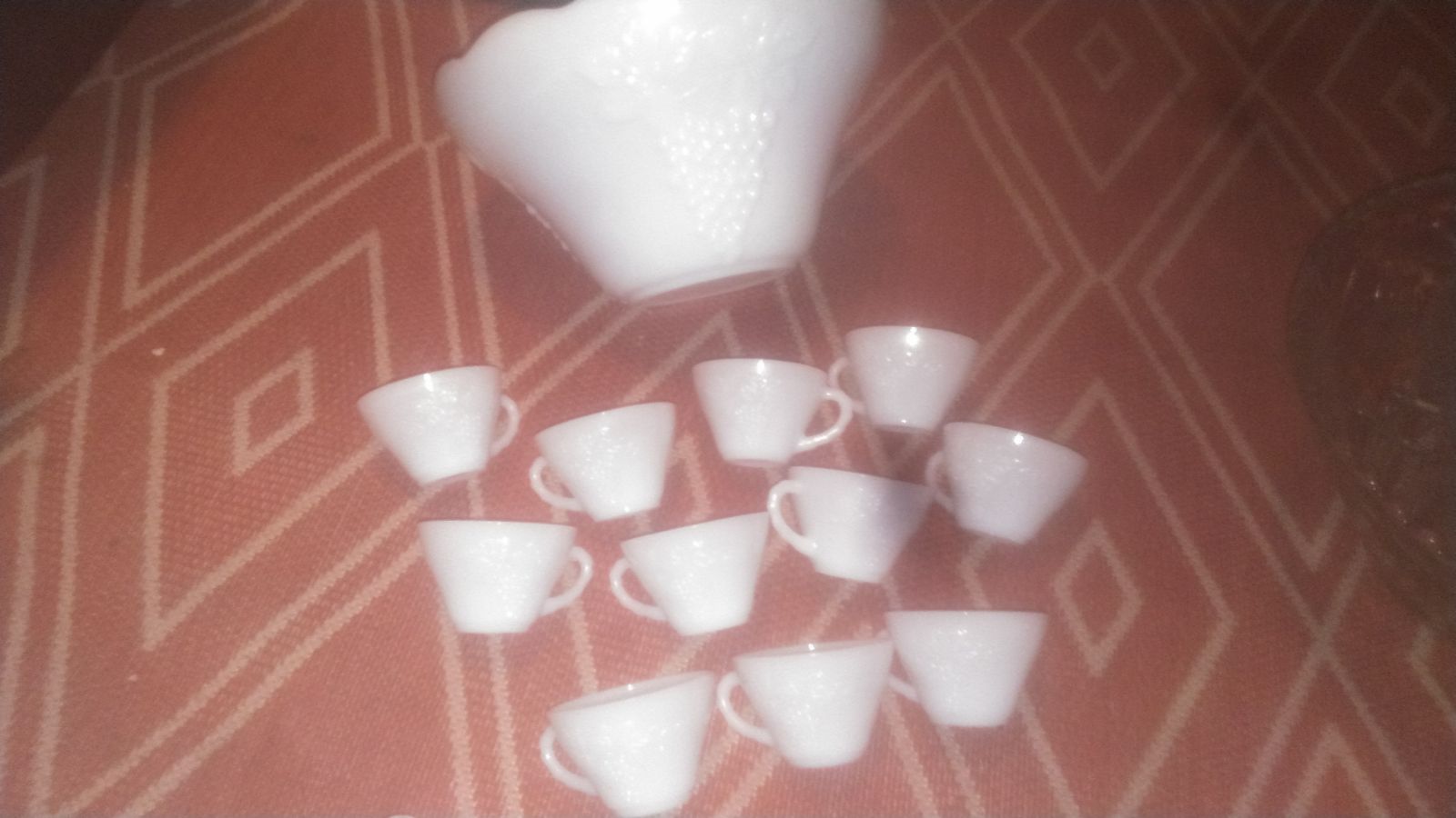 Milk glass punch bowl with cups