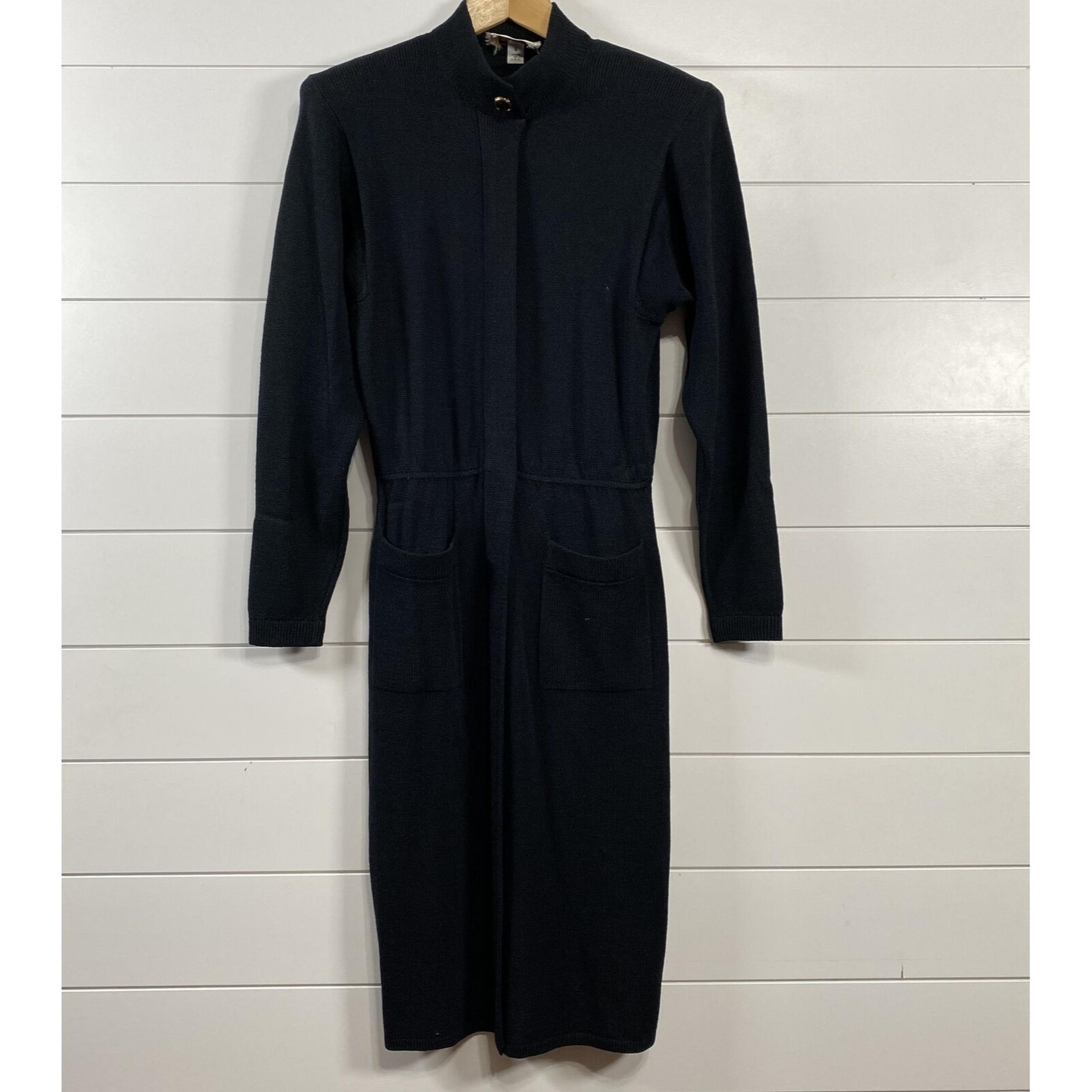 St John by Marie Gray Womens Santana Knit Sweater Dress sz 4 Black Made in USA