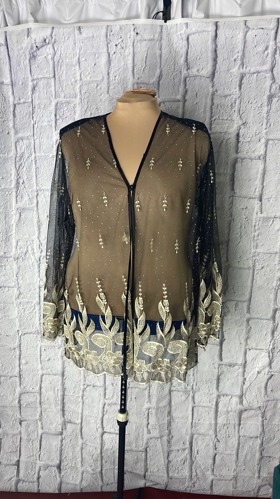 size 3x woman's formal over jacket with gold embroidery and black lace