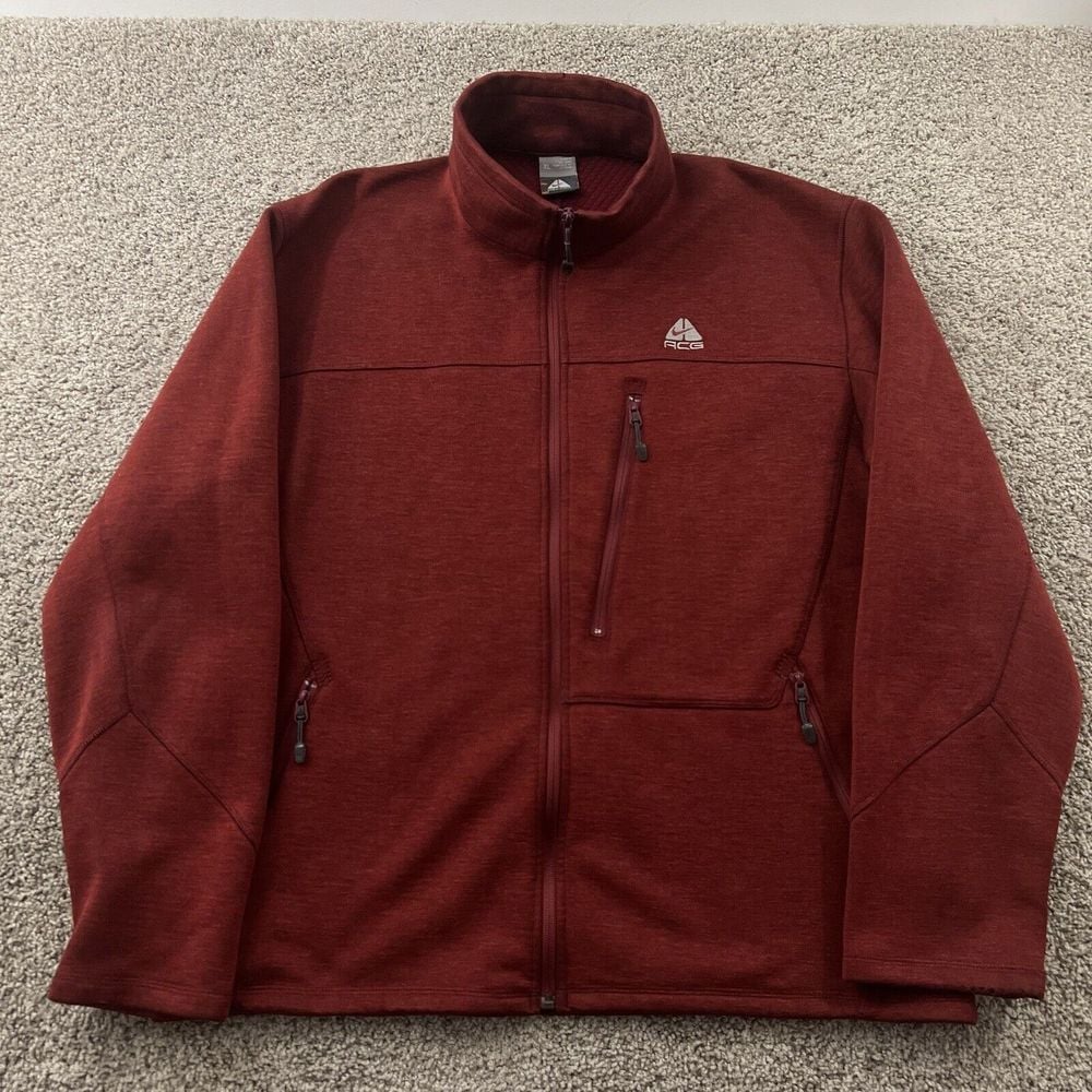 Nike ACG Sweater Mens XL Red Full Zip Jacket Casual Hiking Outdoors Pockets