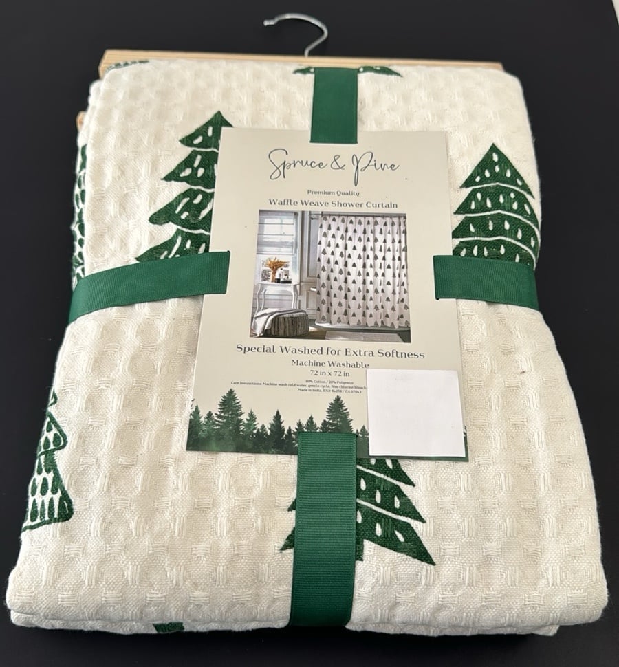 SPRUCE & PINE Waffle Weave Shower Curtain With Christmas Tree - Premium Quality