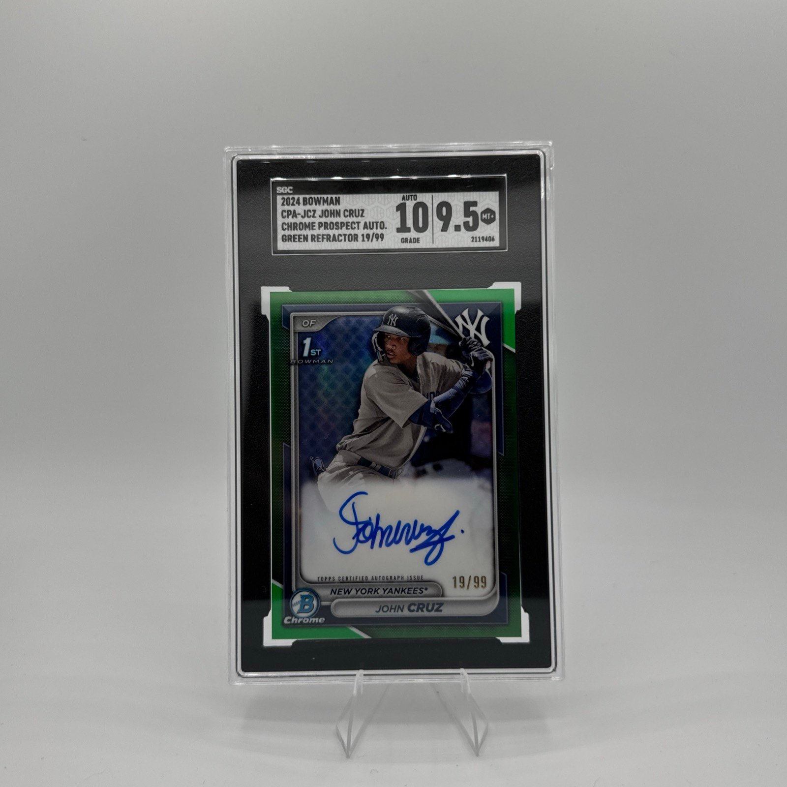 2024 Bowman Chrome John Cruz Green Shimmer Refractor Autograph Rookie /99 SGC 10