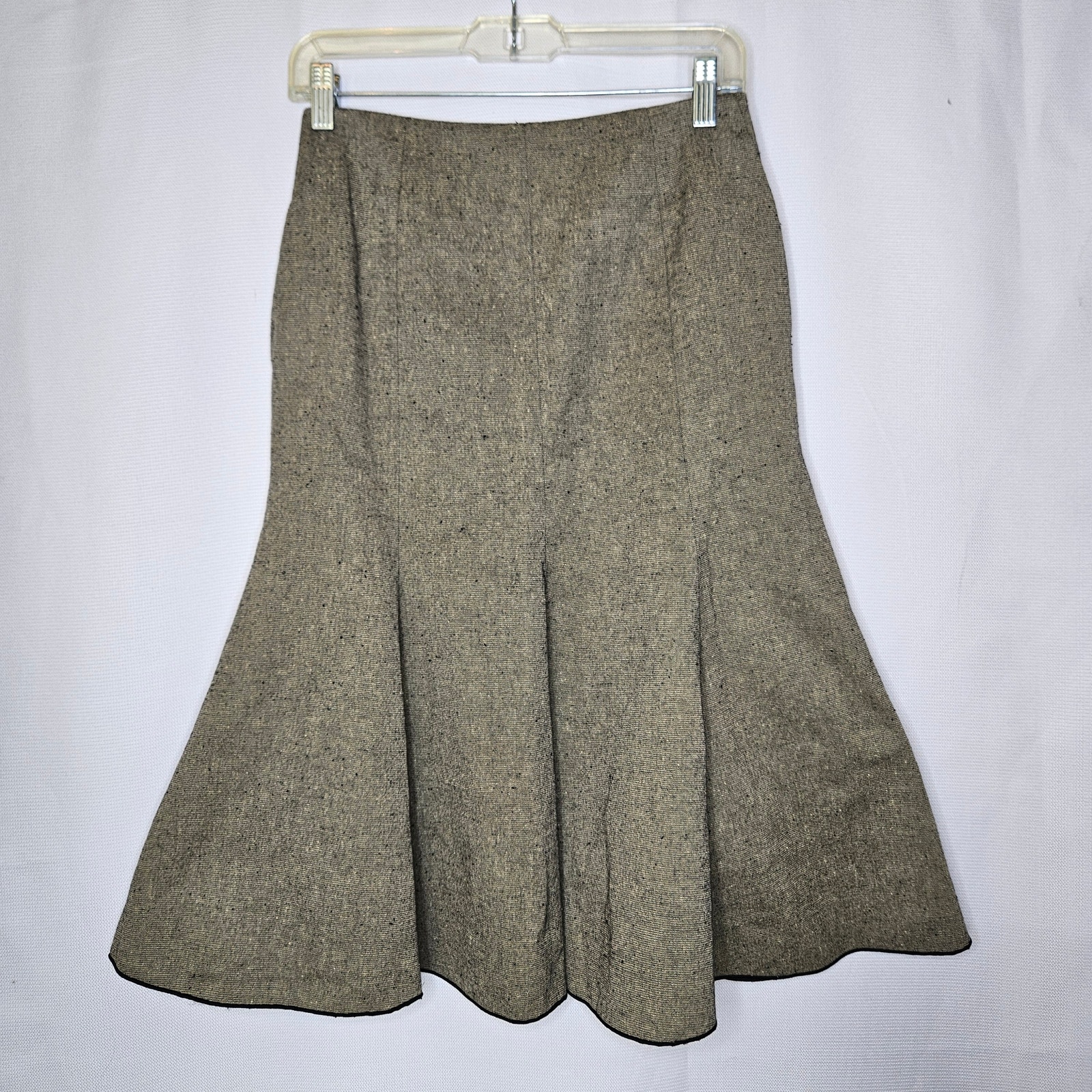 Demi-Luxe Beams Tan Wool Blend Midi Dark Academia Swing Skirt Size 38 Or Medium