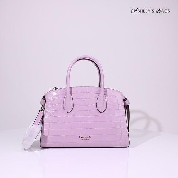 Kate Spade Knott Croc-embossed Medium Zip-top Satchel In Violet Mist