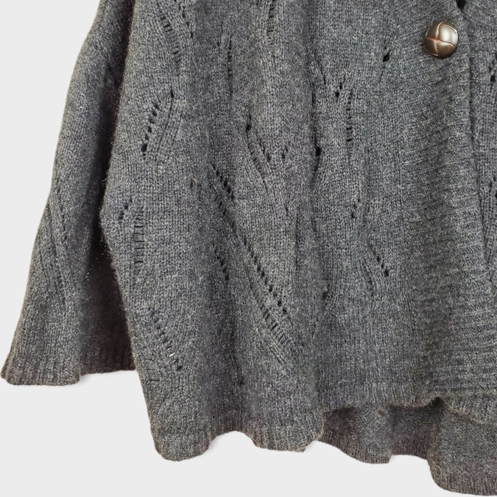 360 Cashmere Cardigan Wool Cashmere Large shops Open Knit Charcoal Gray V-neck