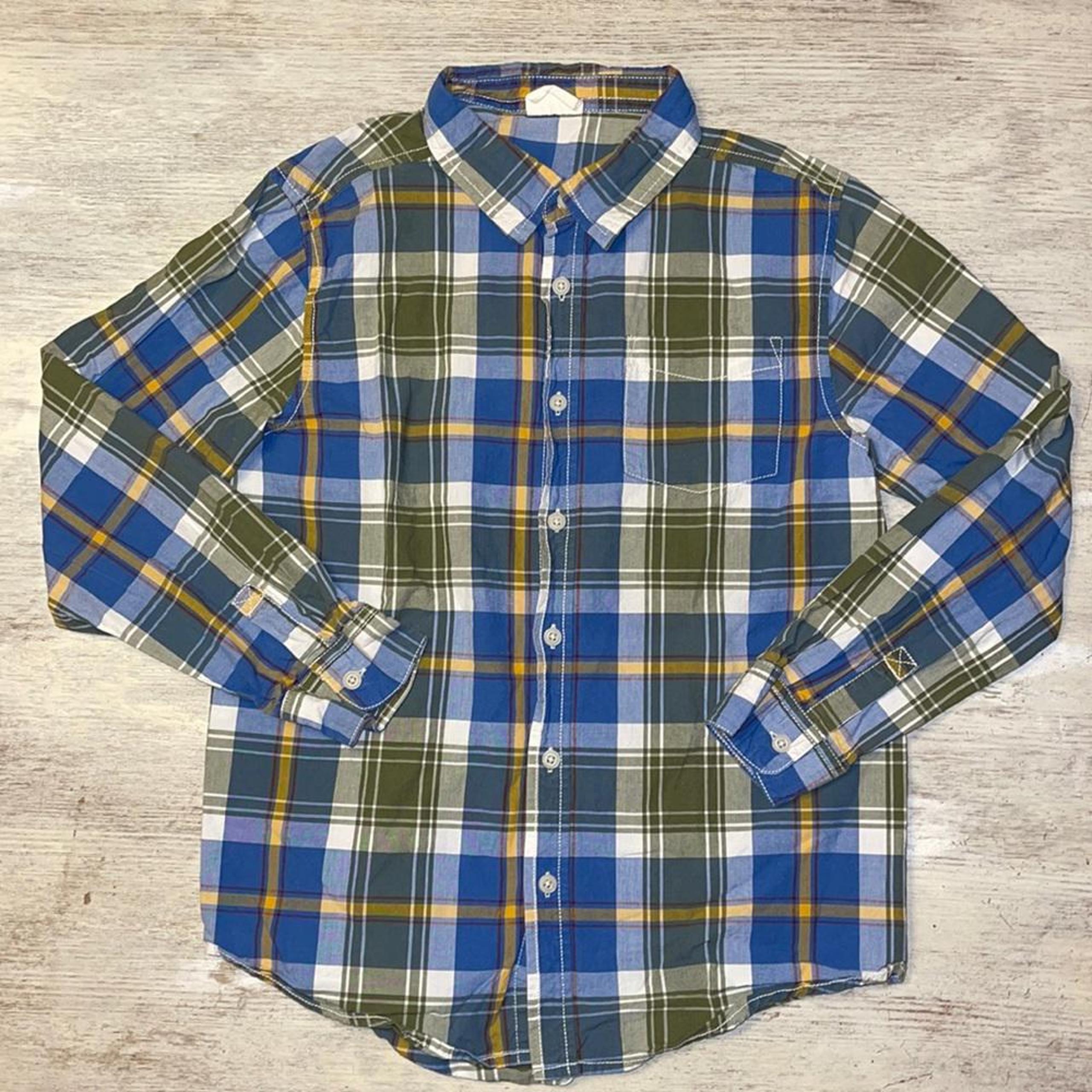 Crazy 8 Blue Green Yellow White Plaid Long Sleeve Cotton Button Down Shirt 10 12