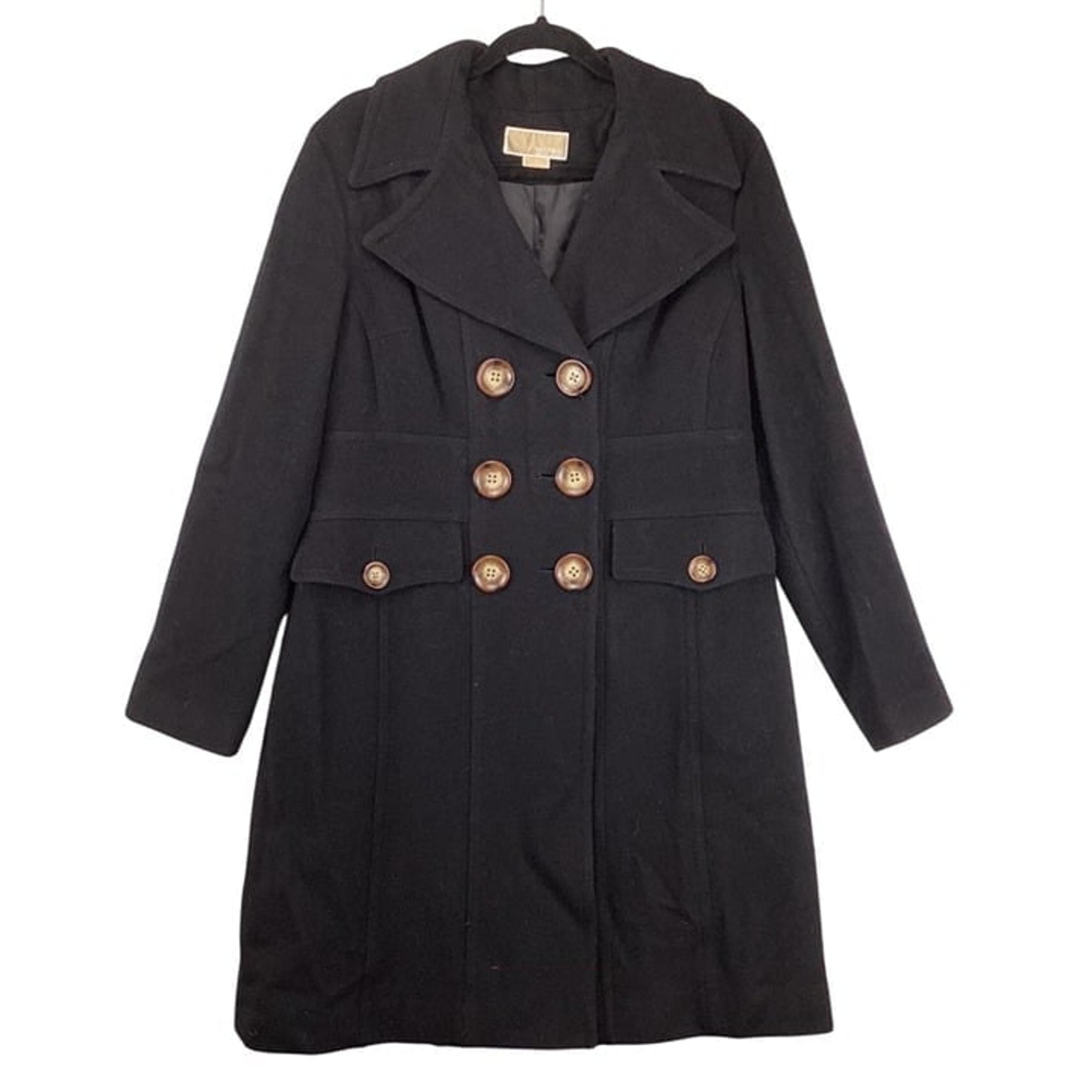 Michael Kors Womens Coat Size 14 Black Wool Blend Peacoat Double-Breasted Button