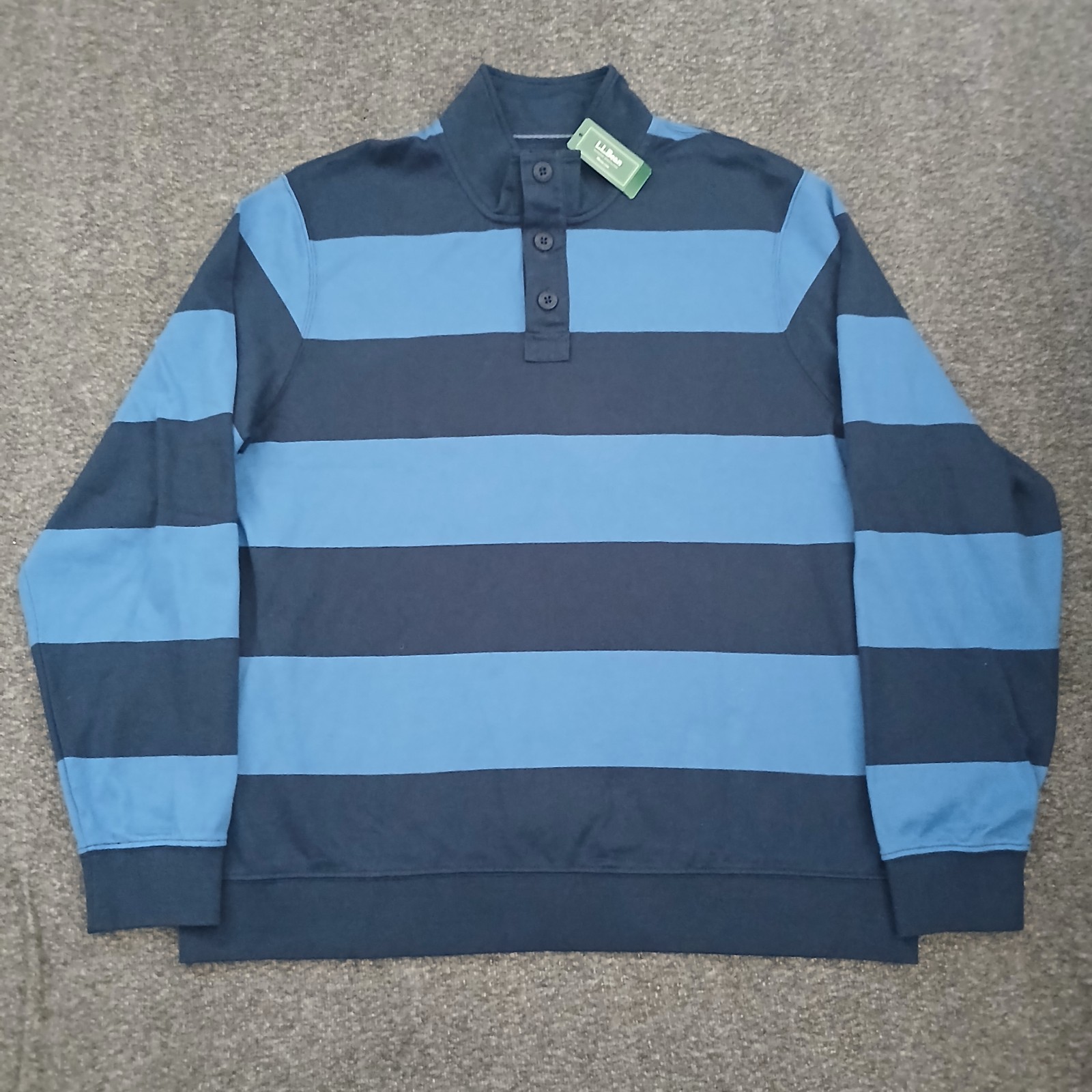 LL BEAN Rugby Shirt Mens Size LARGE Blue Striped 100% Cotton 523180 NWT
