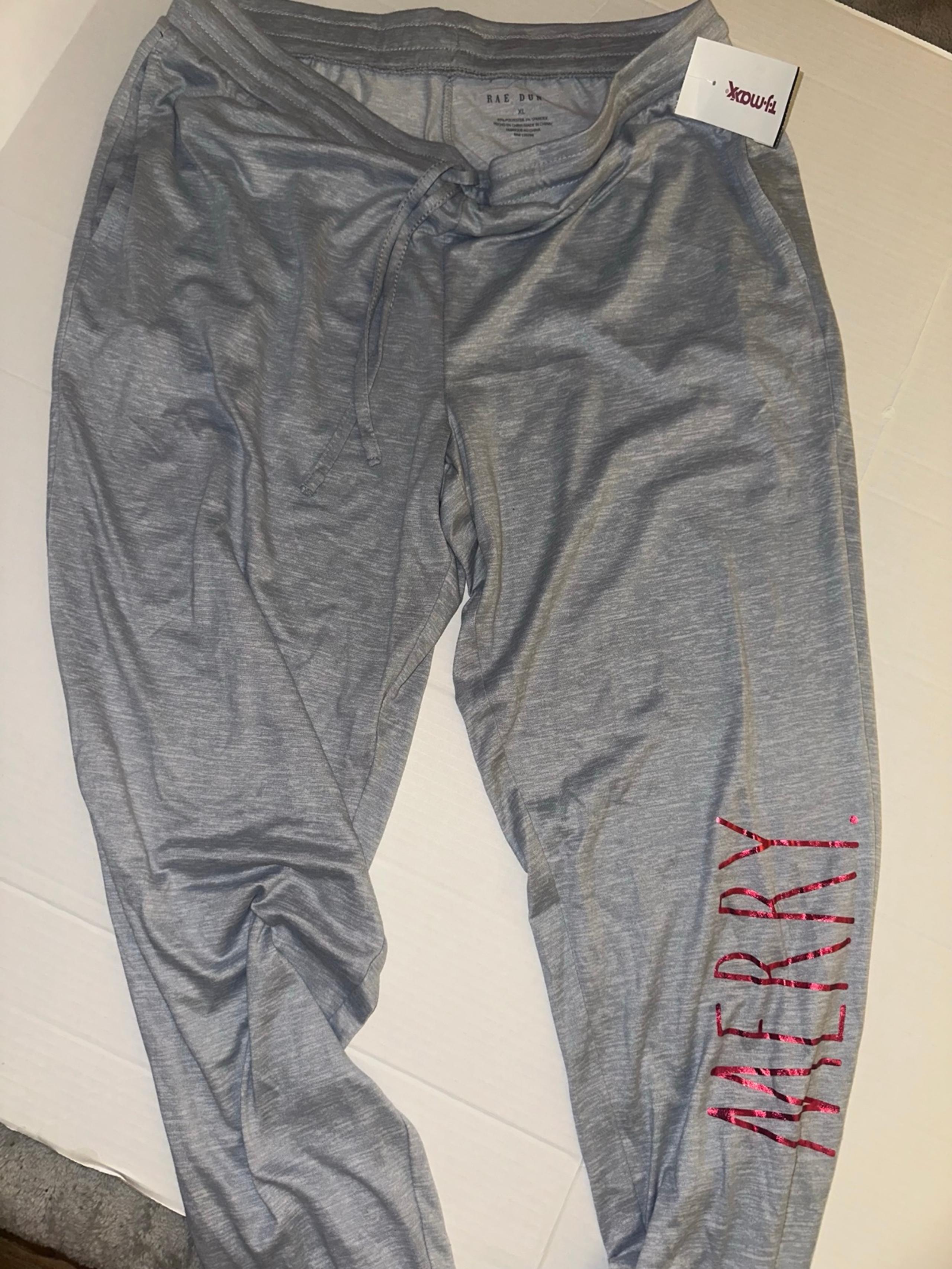 Rae Dunn super soft lounge pajama pants says merry on the leg