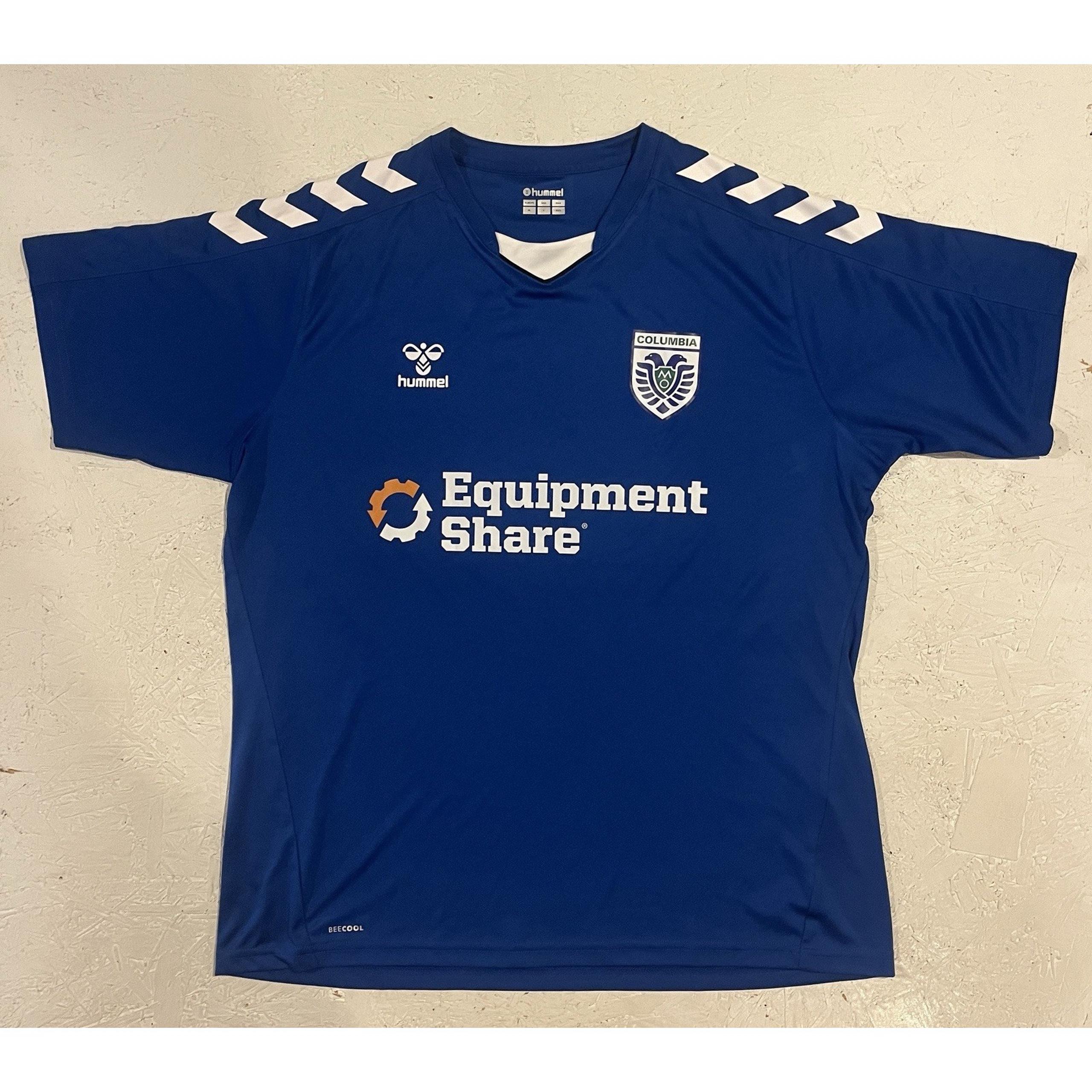Hummel Soccer Jersey Mens Large Blue White Columbia Missouri Shirt Short Sleeve