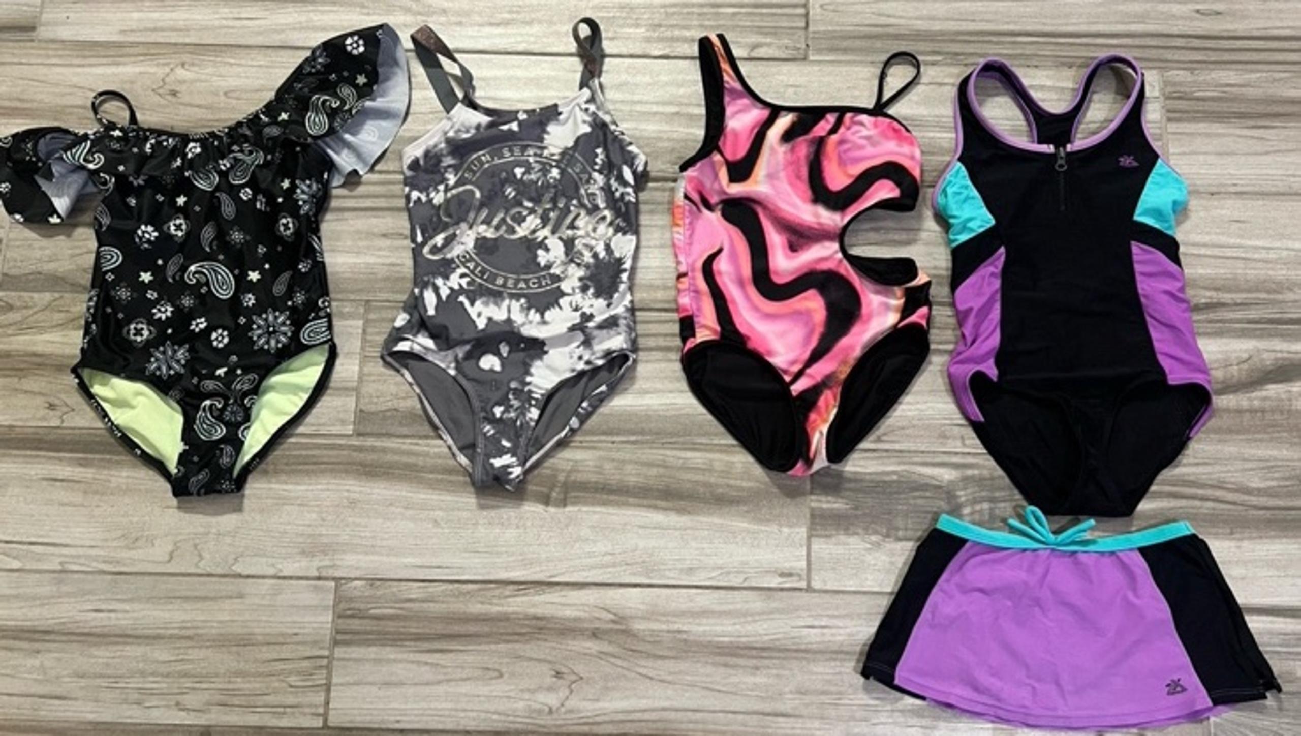 4 girls swimsuit one piece lot 7/8 7 justice zero exposure bathing suit swimming