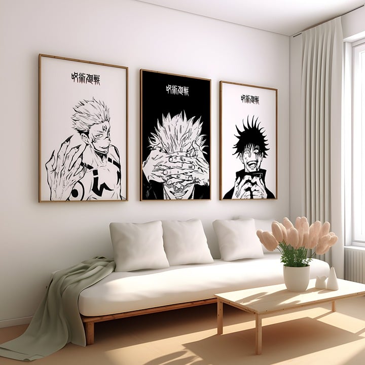 Jujutsu Kaisen Poster 3 Set Unframed Wall Art, Manga Art Japanese Anime Poster,