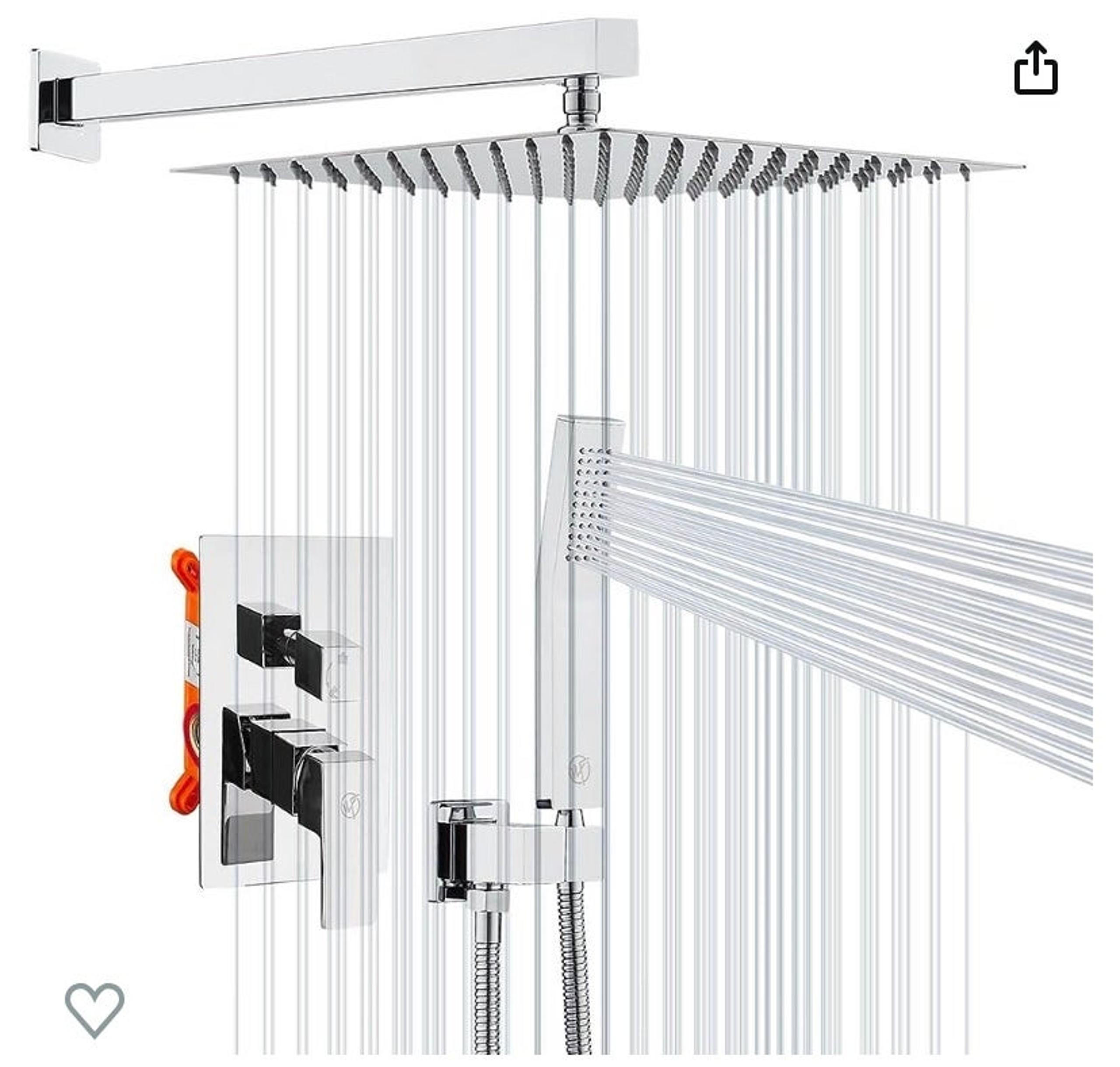 WF Shower Faucet Set 12” Square Rain Shower Head with Handheld Spray (Chrome)