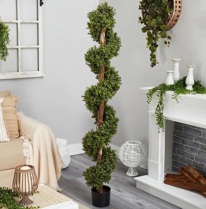 Nearly Natural 6 ft. Artificial Boxwood Spiral Topiary Tree