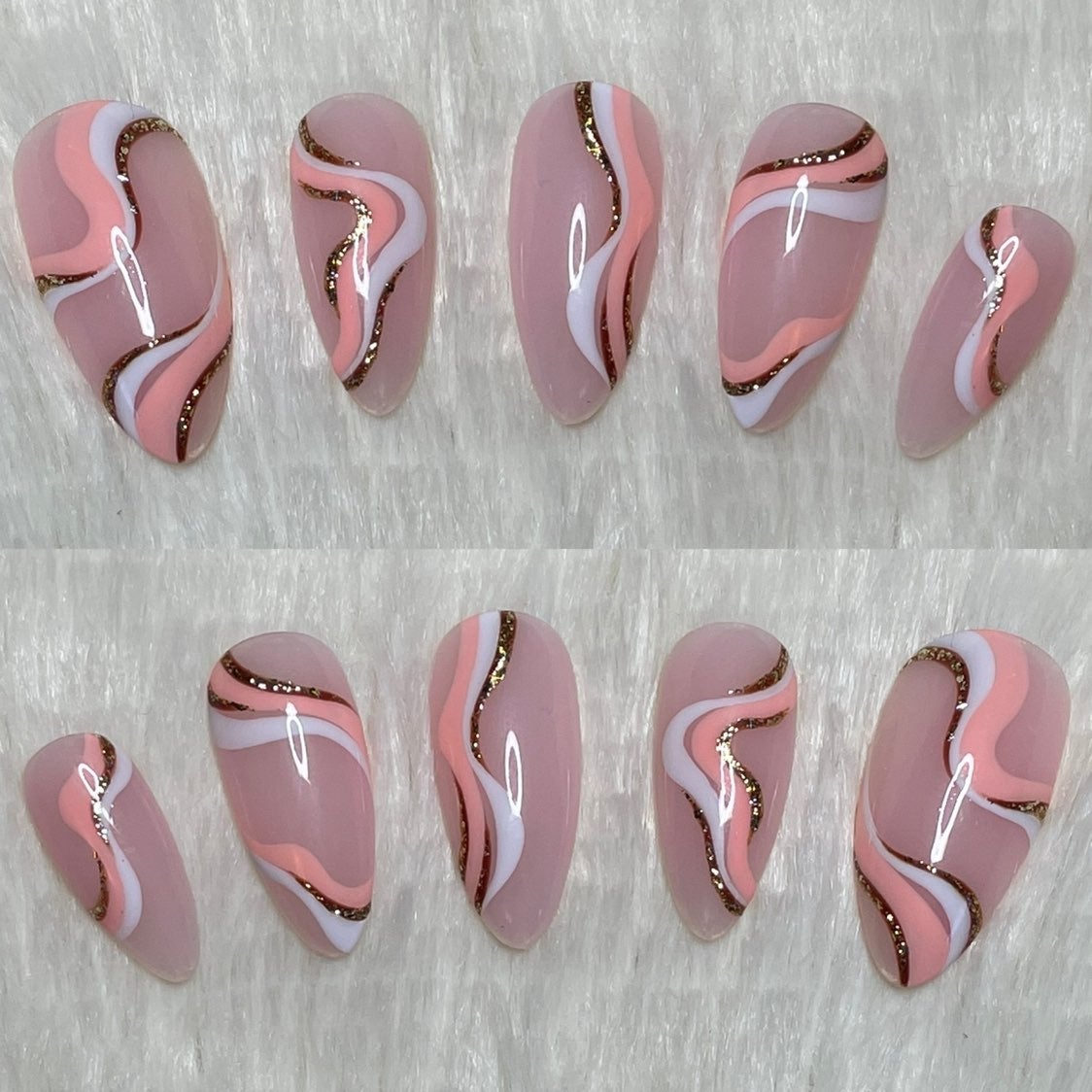 Nude Swirl Builder Gel Press On Nails