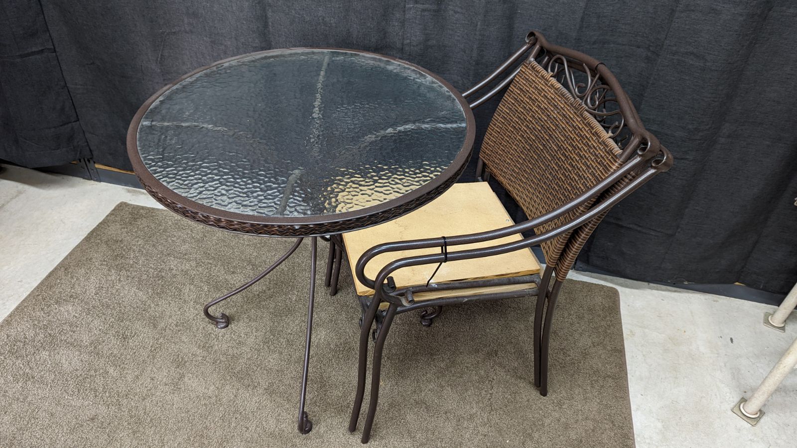 Glass table and two chairs