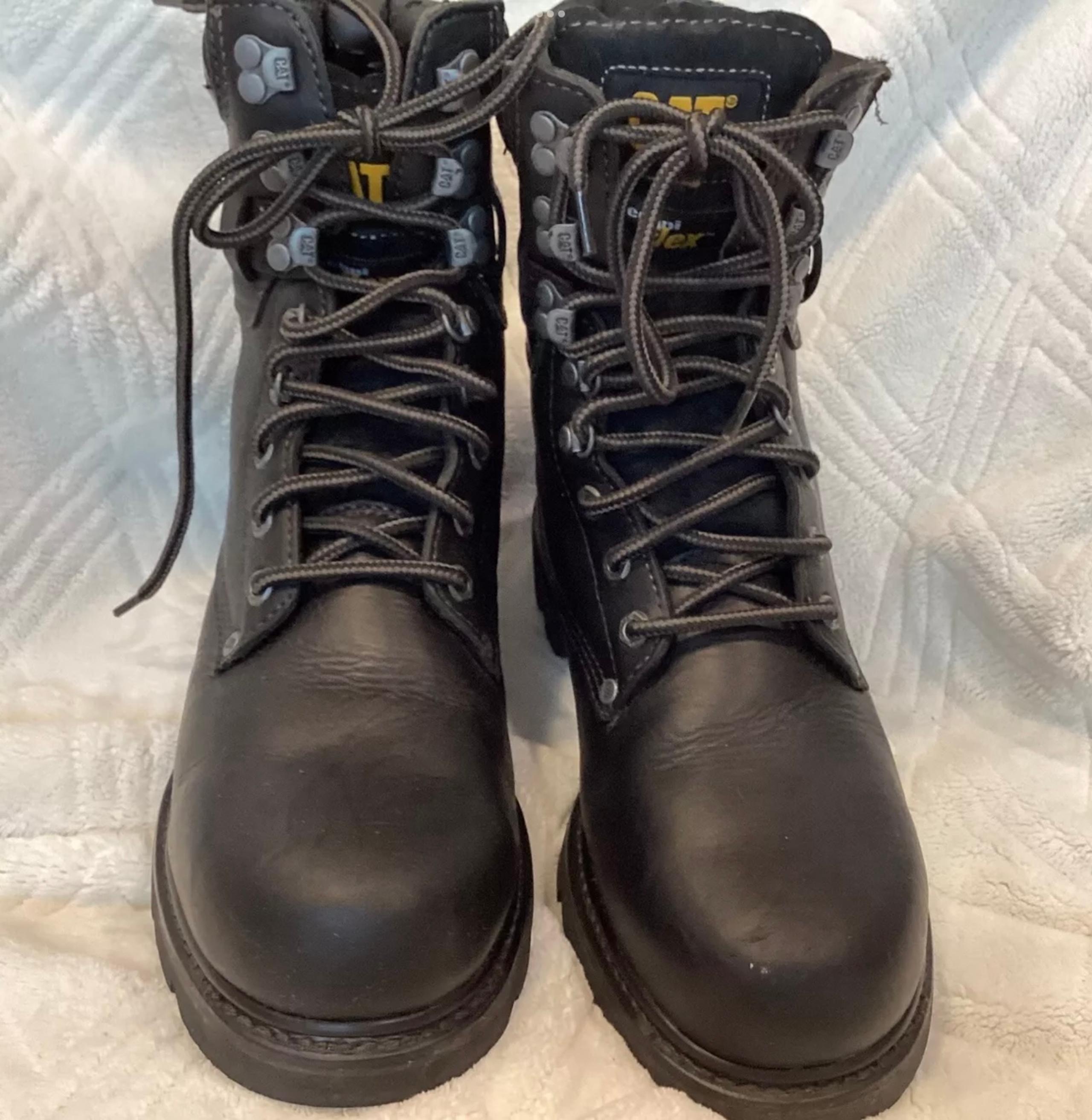 CAT Caterpillar Black Leather Padded Lace Up Steel Toe Work Boots Mens 9 M