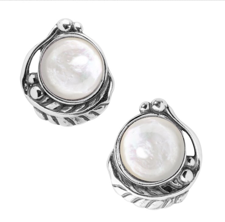 Carolyn Pollack white mop button leaf design earrings
