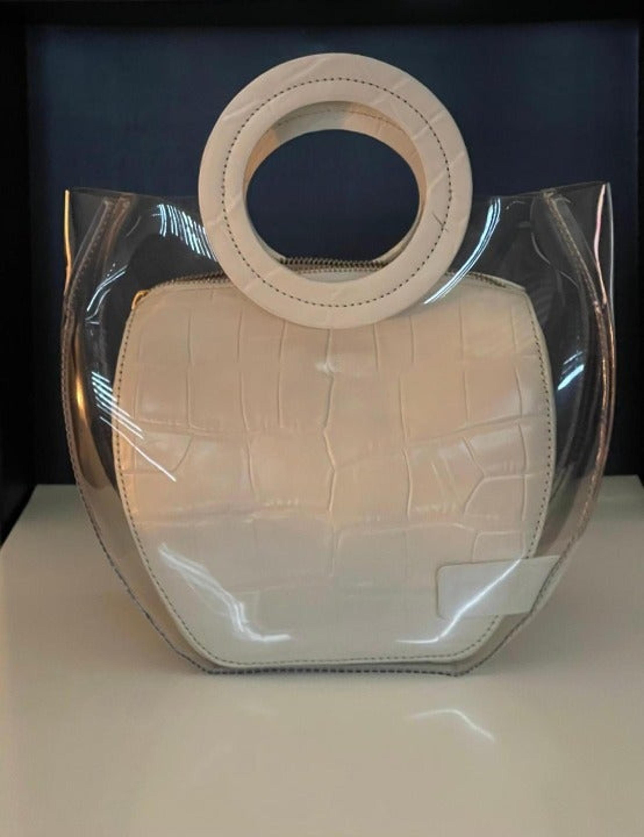 STAUD Frida Clear Croc Embossed Cream Leather Tote