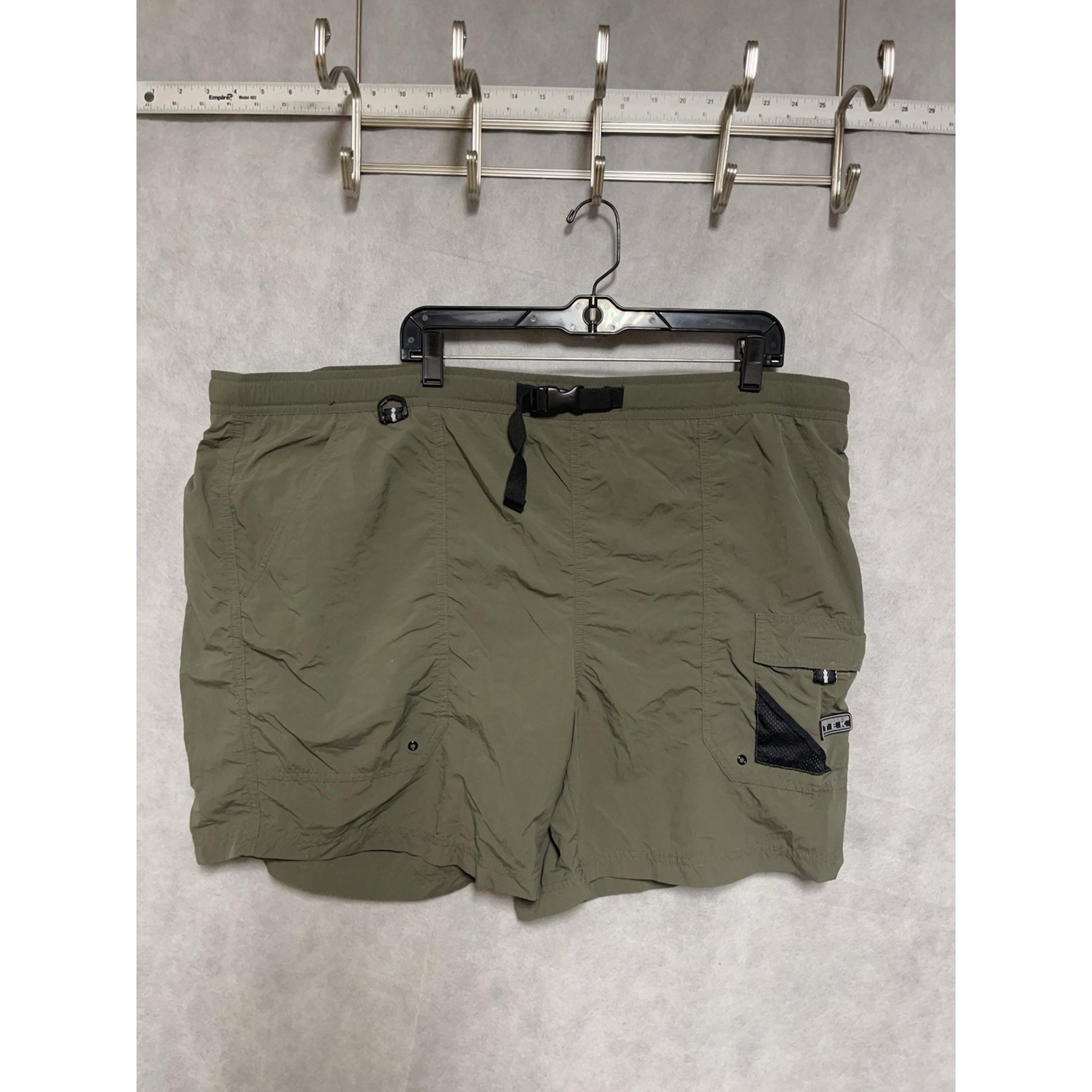 VTG Eddie Bauer Shorts Men XXL Green Nylon Belted Lined Ebtek Hiking Outdoor