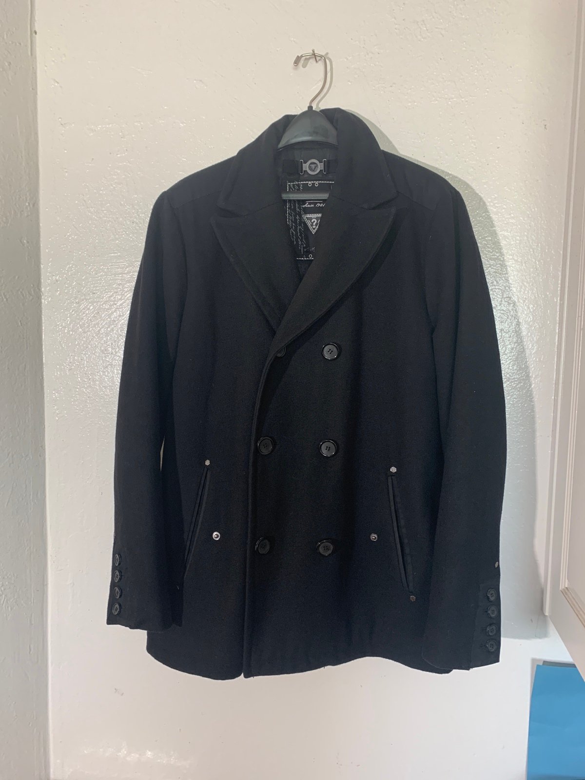 GUESS MENS LARGE WOOL BLEND COAT