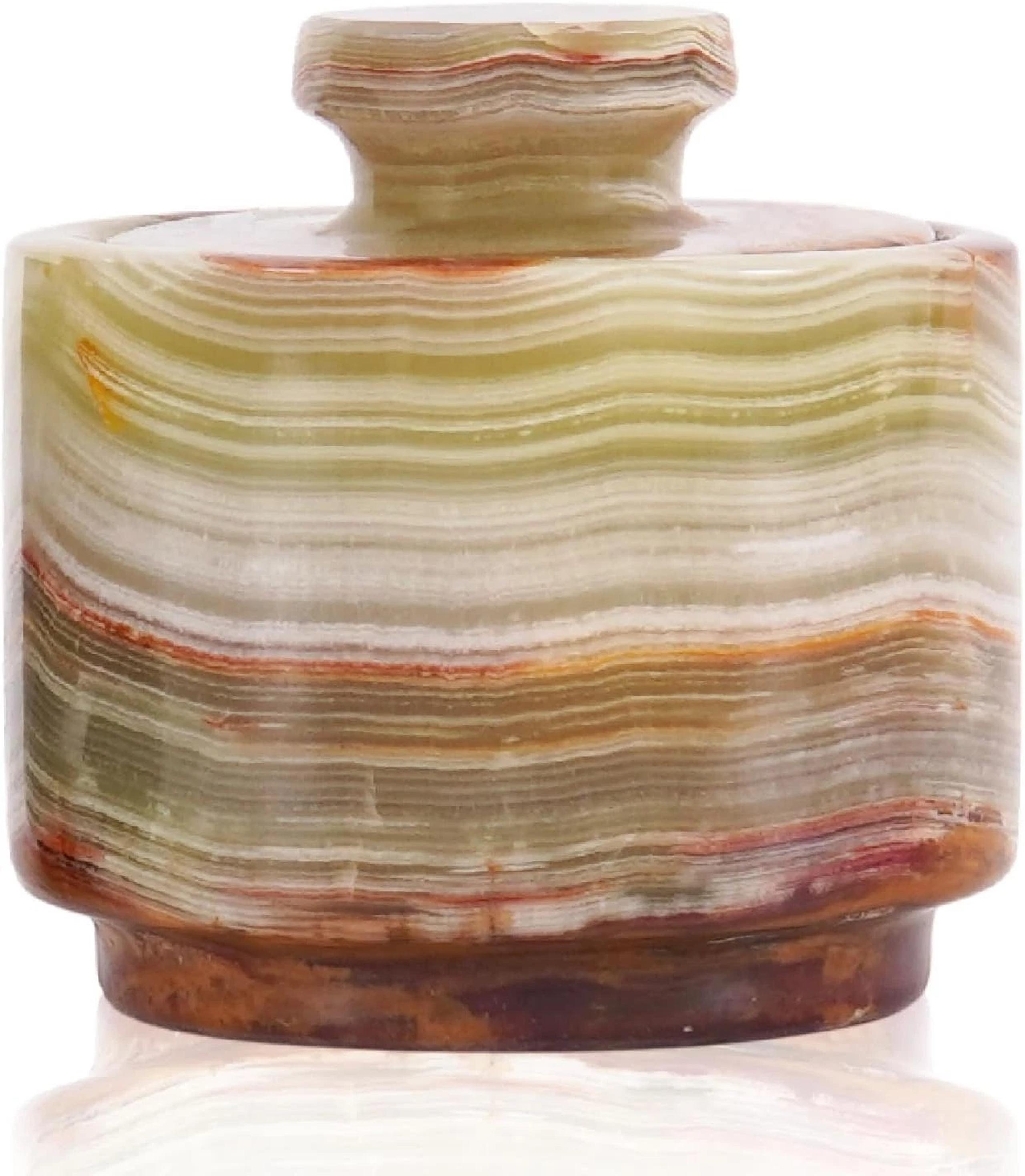 Marble Salt Cellar w/ Lid 3" Green Onyx Stone Spice Jar for Counter - Stone Touch