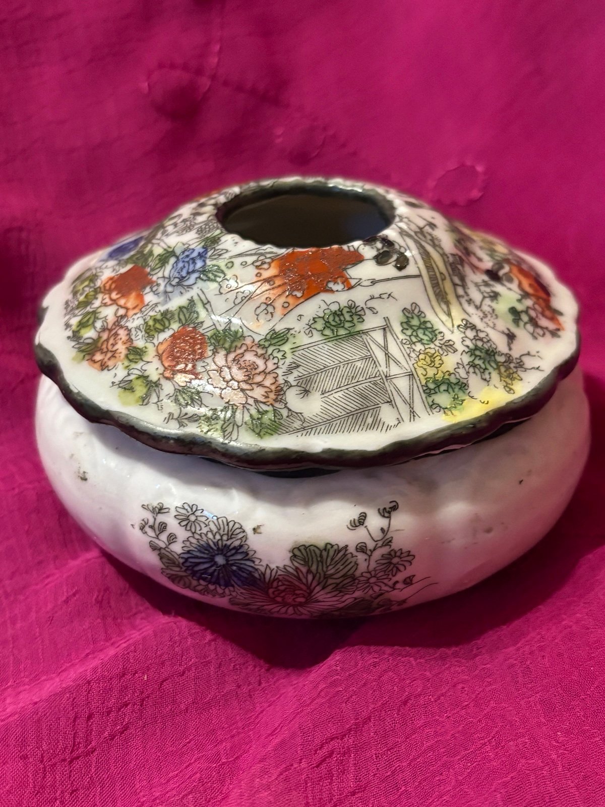 Beautiful Vintage to Antique Hair Receiver Dish Jar Made in Japan