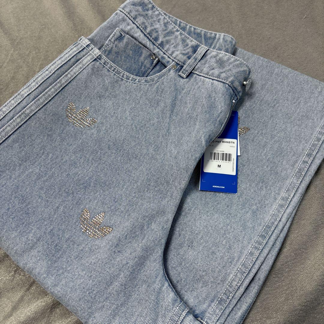 Denim rhinestone pants