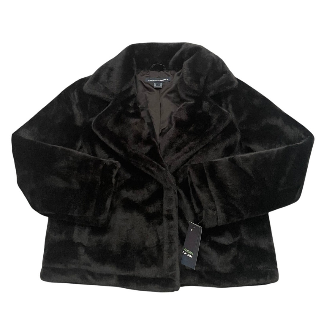 Newt FRENCH CONNECTION Womens Size L Black Faux Fur Short Coat