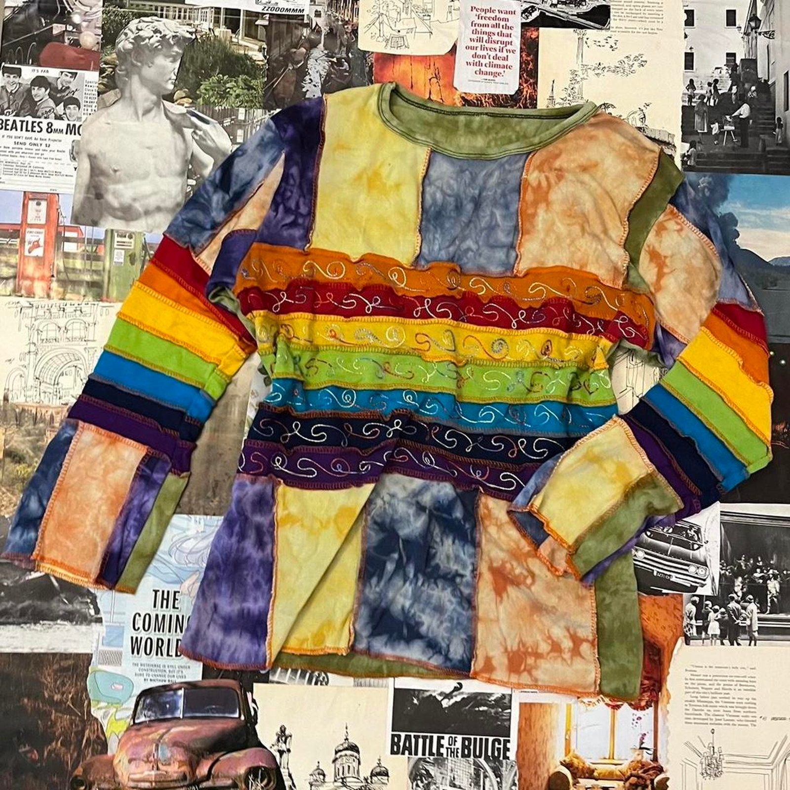 Adorable patchwork long sleeve rainbow