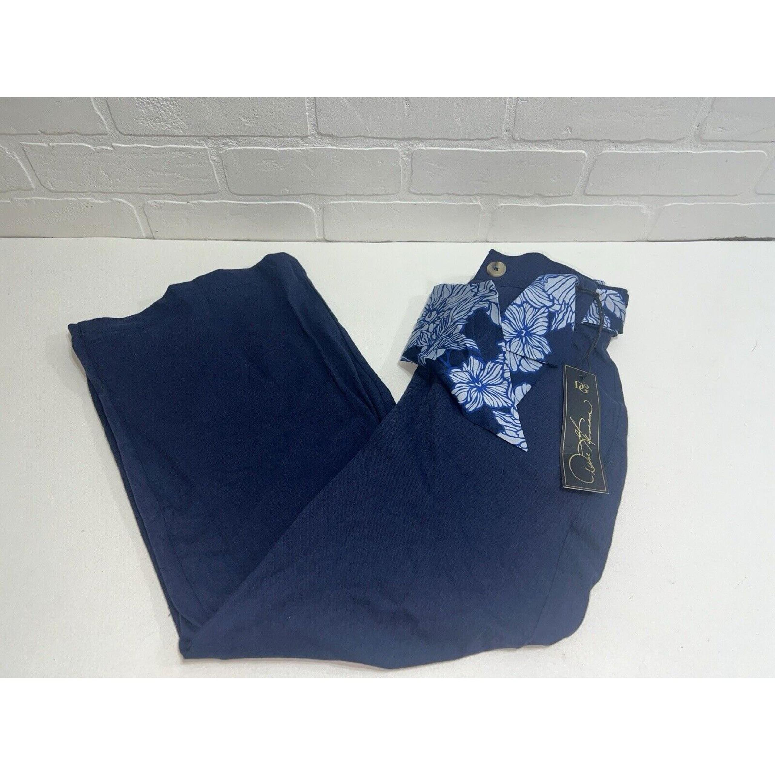 NWT! DG2 by Diane Gilman Cabana Knit Twill Wide-Leg Crop Pant BLUE SIZE 2