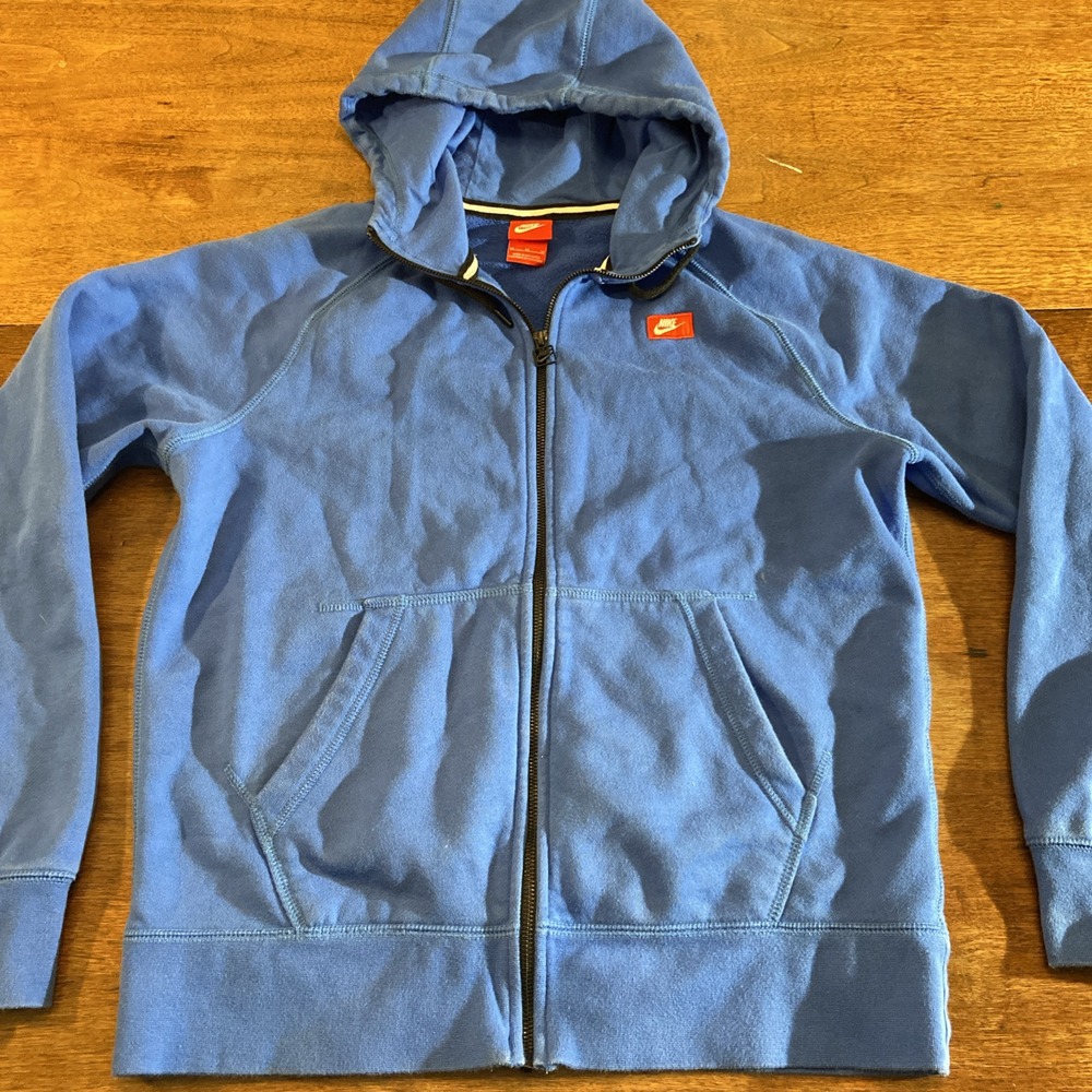 Vtg Nike Hoodie Red Tag Sportswear Full Zip Long Sleeve Blue Men's Medium