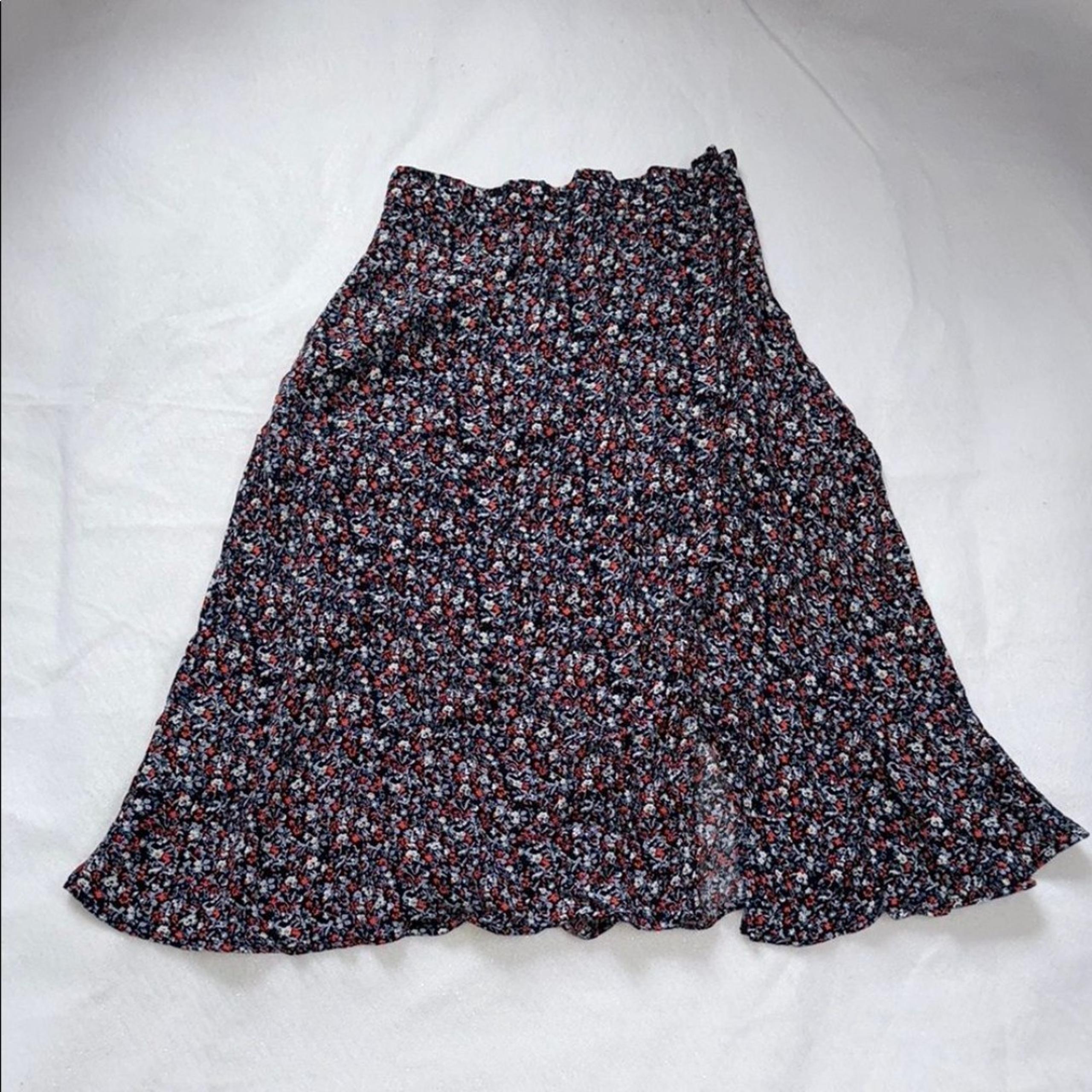GAP Black and Pink A-Line Midi Skirt with Slit SIZE XS