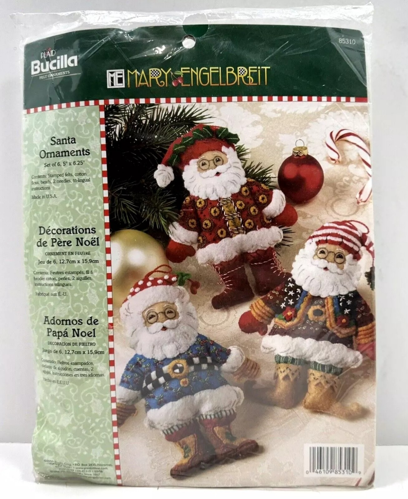 Bucilla Mary Engelbreit Santa Ornaments Kit 85310 Felt Beads Christmas Vintage